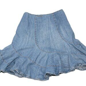 DKNY Denim Midi Ruffle Skirt Size 8